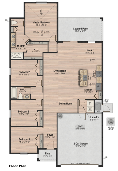 Floor plan for 4 beds, 2 baths, 1859 sqft